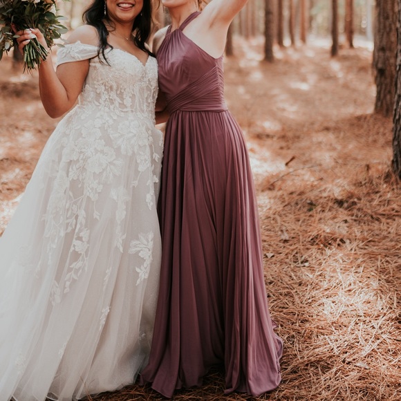 high-neck mesh bridesmaid dress with full skirt David's Bridal | Dresses | Davids Bridal High Neck Davids Bridal Beach Wedding 18012024promo High Slit Color:M-Ivory